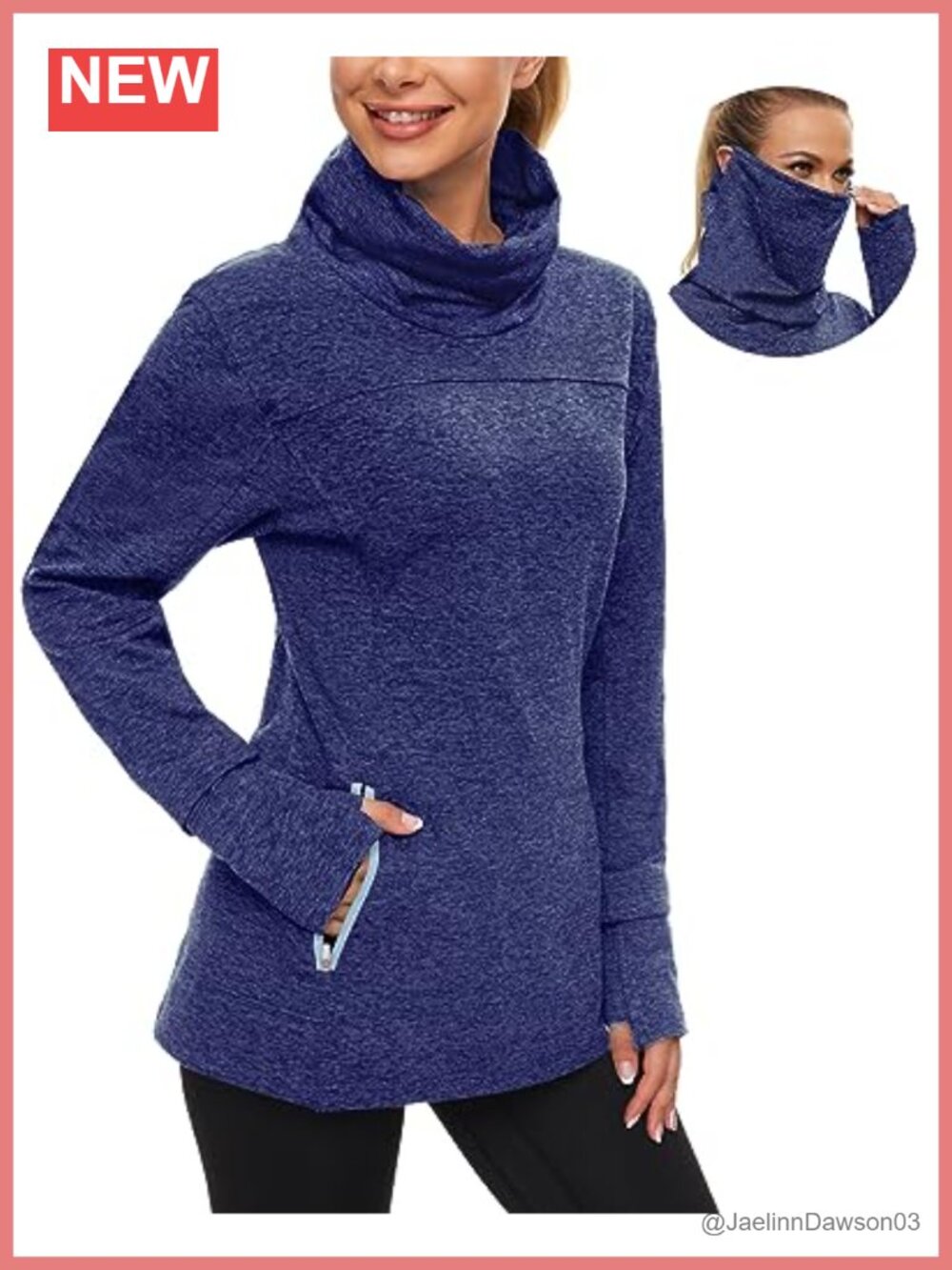 Women's Fleece Lined Running Sweatshirt Cowl Neck Pullover with Pocket & Neck